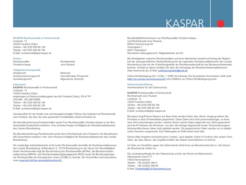KASPAR Rechtsanwälte & Mediator – Berlin, Frankfurt (Oder)